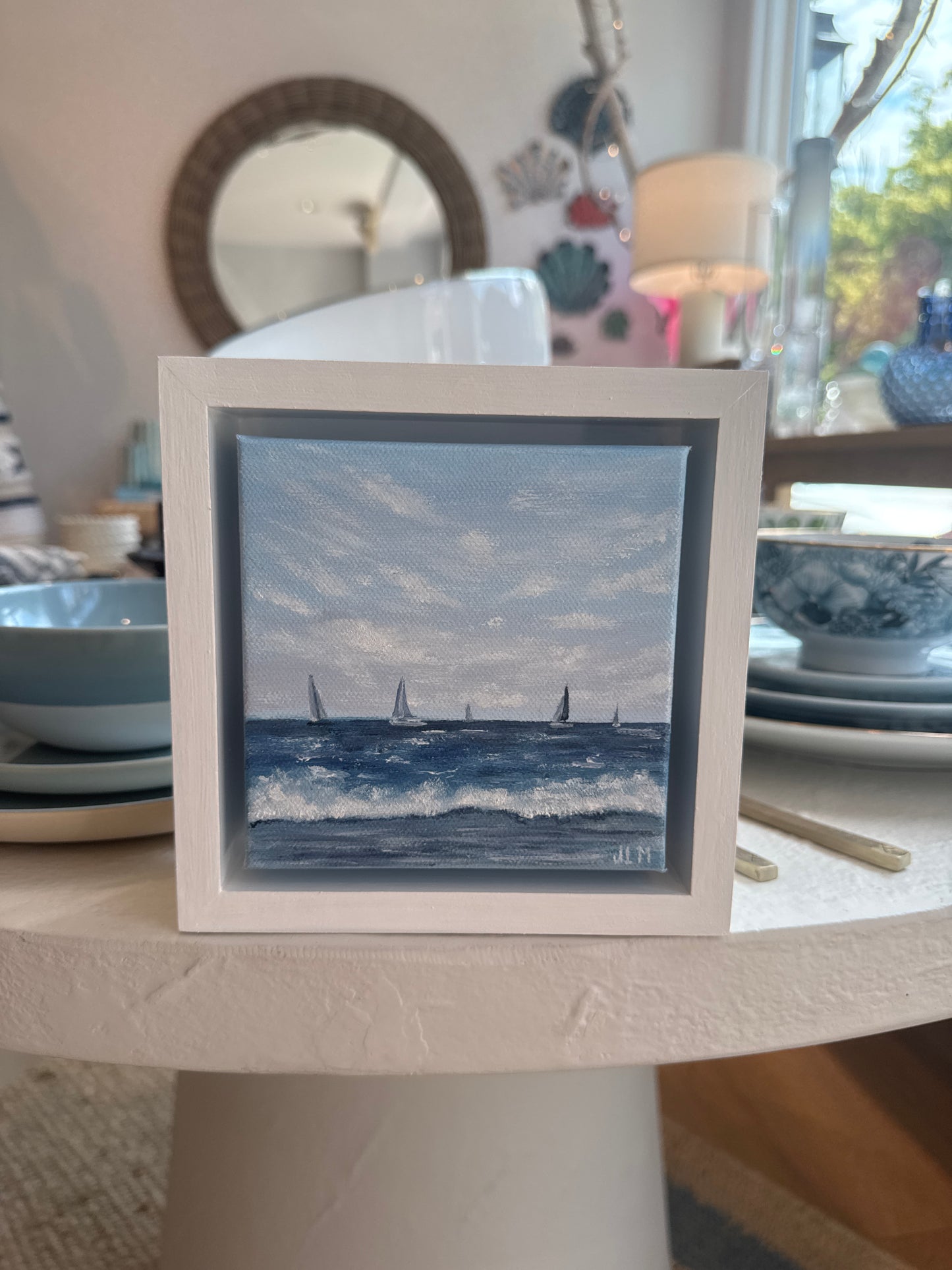 5x5 Oil Painting on Canvas - Sails on the Blue
