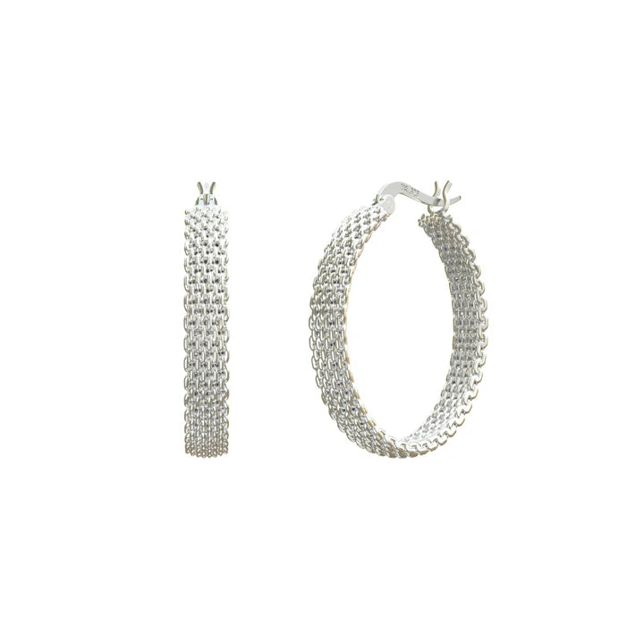Woven Armor Hoop Earring Silver - 23mm