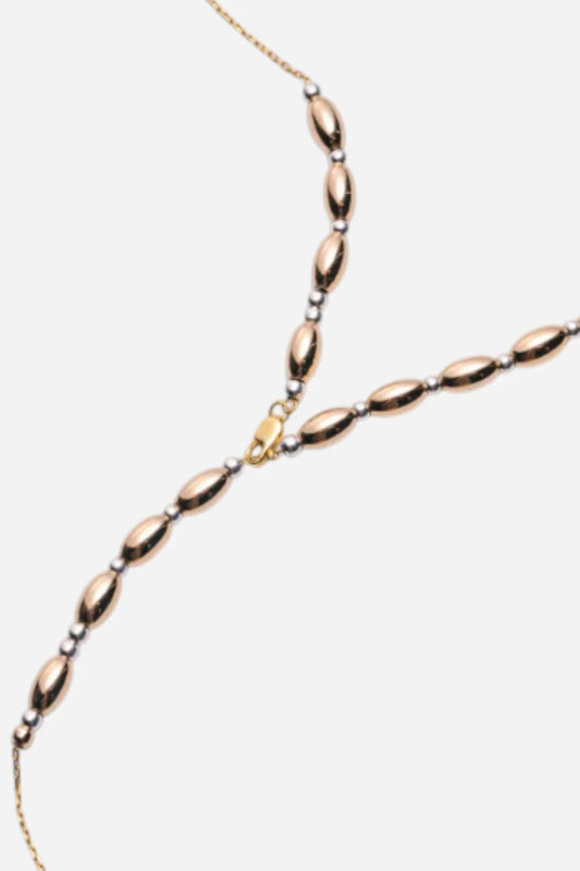 Two-Tone Oval Round Alchemy Beaded Lasso Necklace