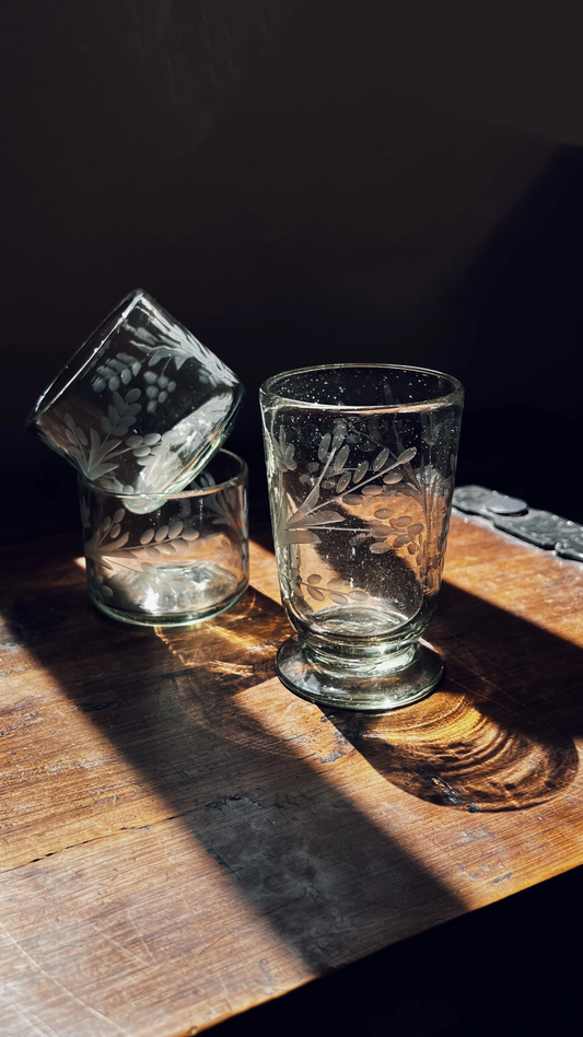 Hand-etched Blown Footed Drinking Glass