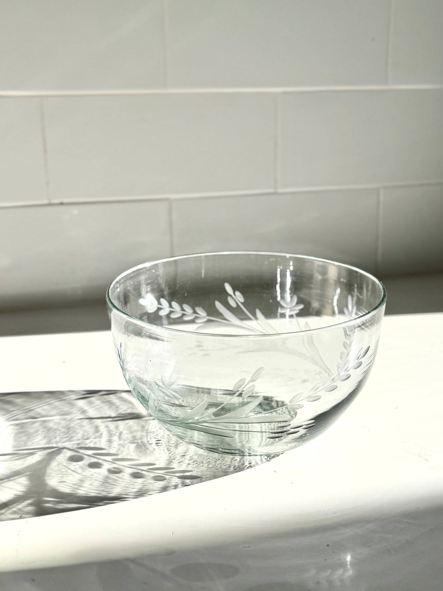 Hand-etched Glass Serving Bowl