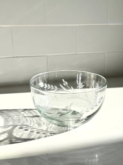 Hand-etched Glass Serving Bowl