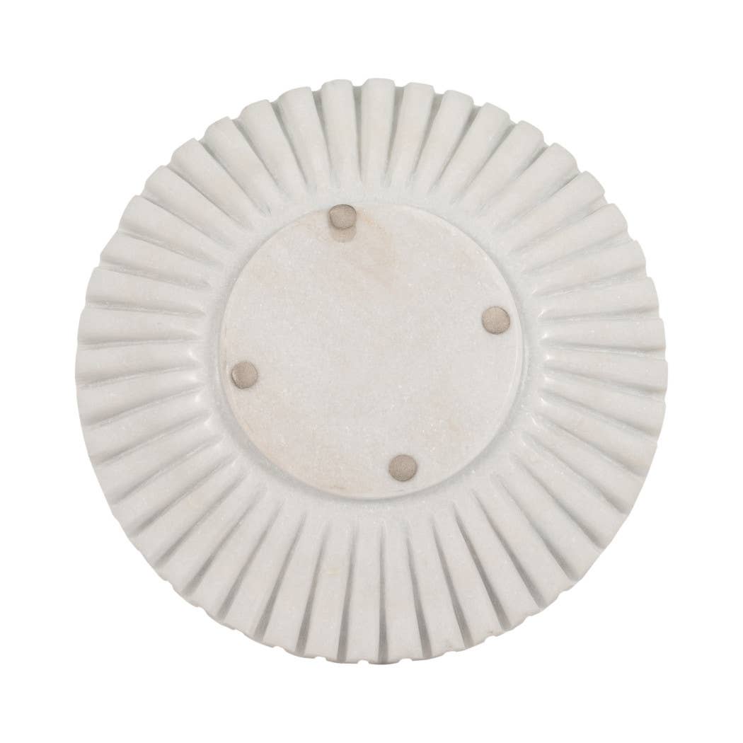 Marble Stone Pleated Ribbed Decorative Bowl - White, 12 in.