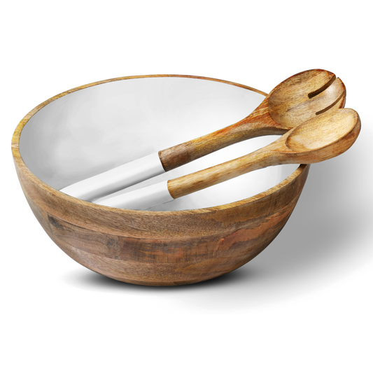 White 12" Decorative Mango Wood Bowl Set