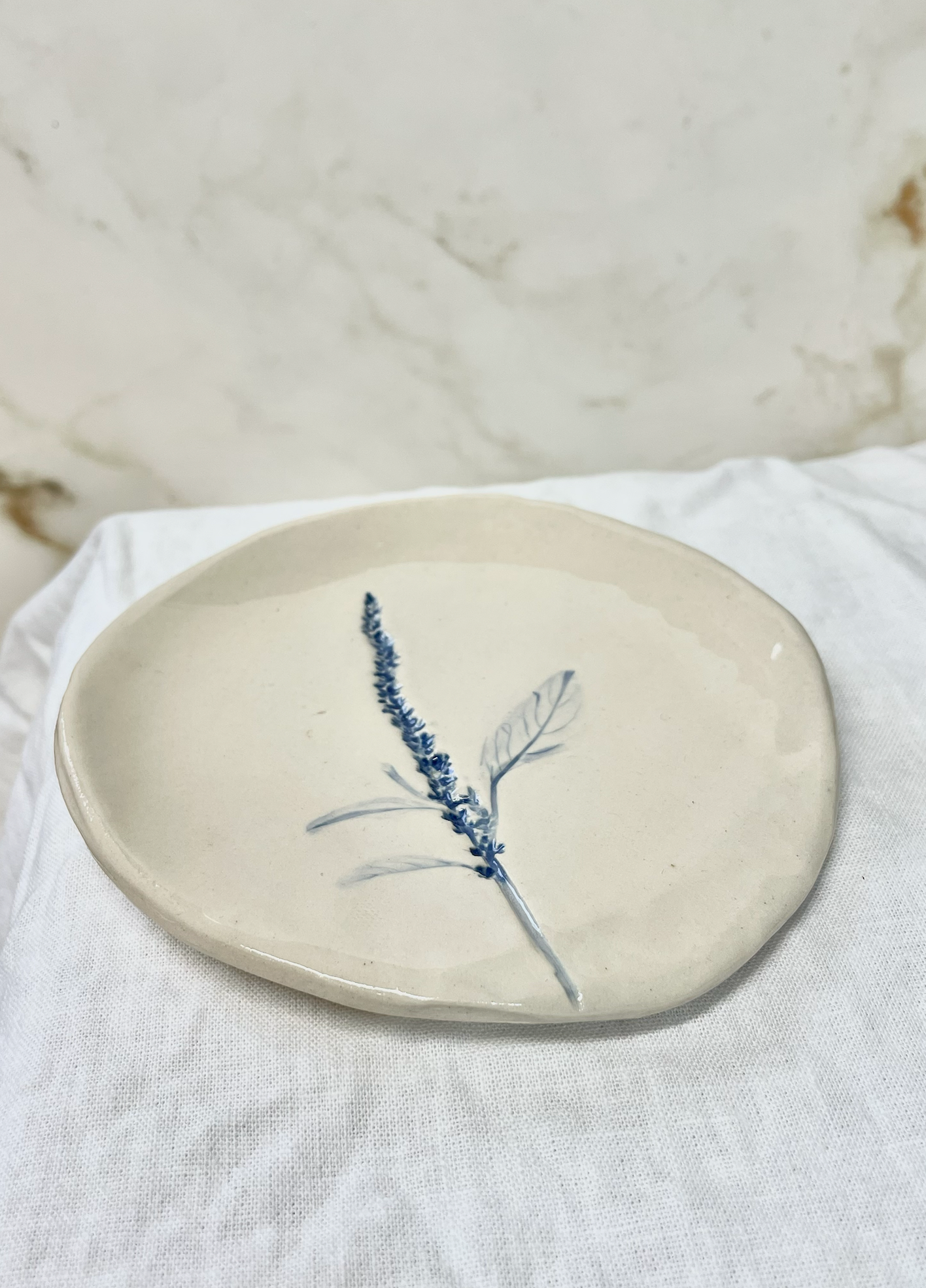 Pressed Floral Spoon Rest, Blue